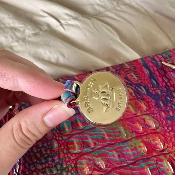 Rare Brahmin Ezra Croc Embossed Leather Tote in Rainbow Fish - Picture 2 of 11